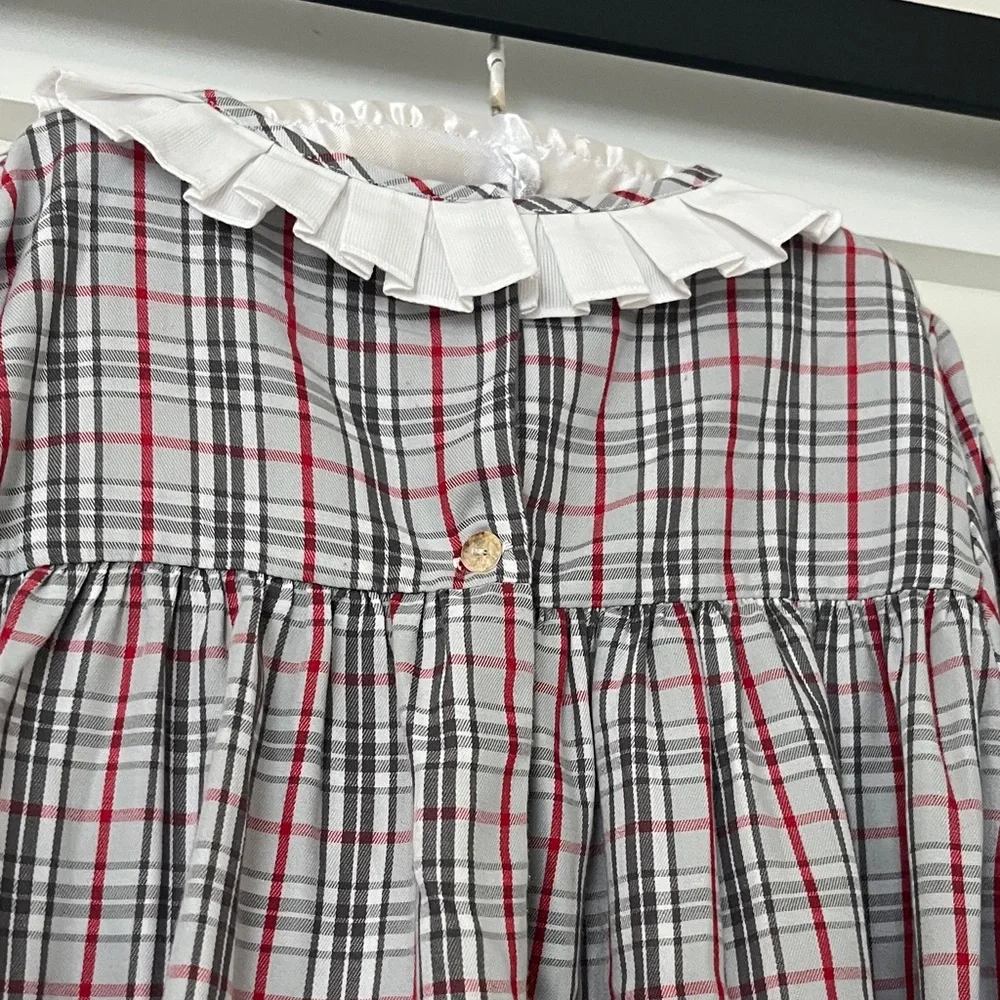 Plaid Kids Dress with Ruffled Collar - Picture 7 of 7